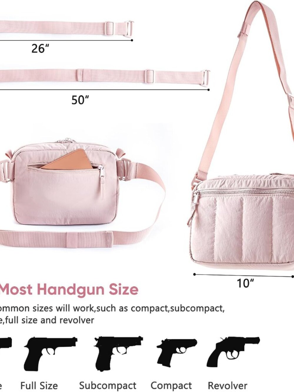 Soft Pistol Case for Women, Waist & Crossbody Concealed Carry Purse Gun Bag with - Picture 3 of 6